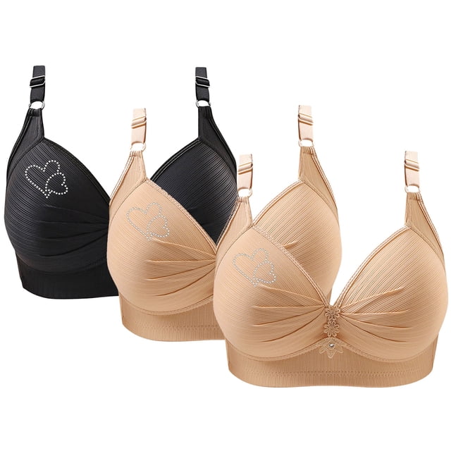 Bras for Women, 3PCS Womans Printing Gathered Together Large Size Daily Bra Underwear No Rims