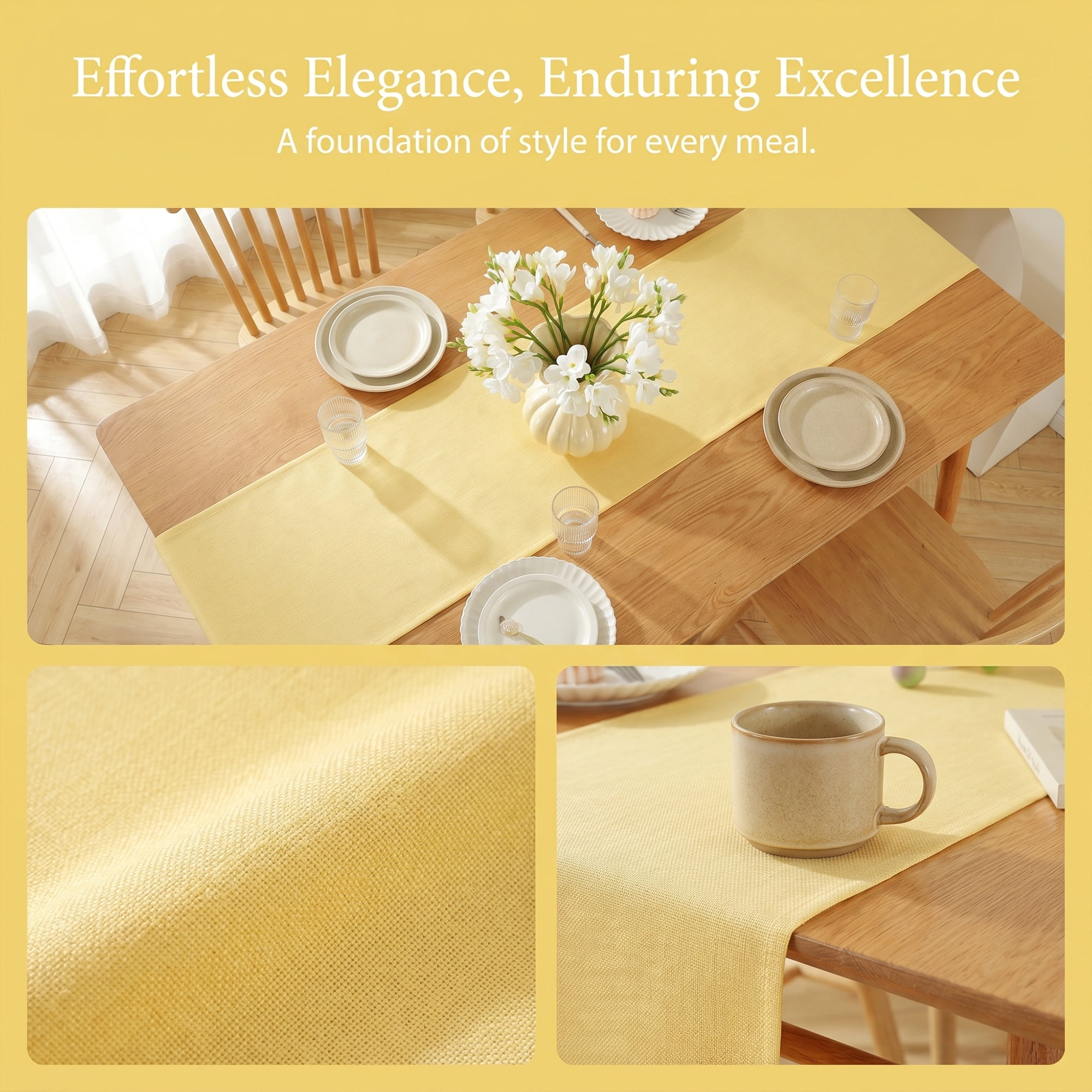 Unique Bargains Washable Polyester Kitchen Runner for Dining Table Yellow 13" x 72"
