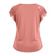 thumbnail image 7 of Womens Tshirt Lace Sleeve Hollow Short Sleeve Round Neck Loose T Shirt Summer Tops for Women Pink XXL, 7 of 7