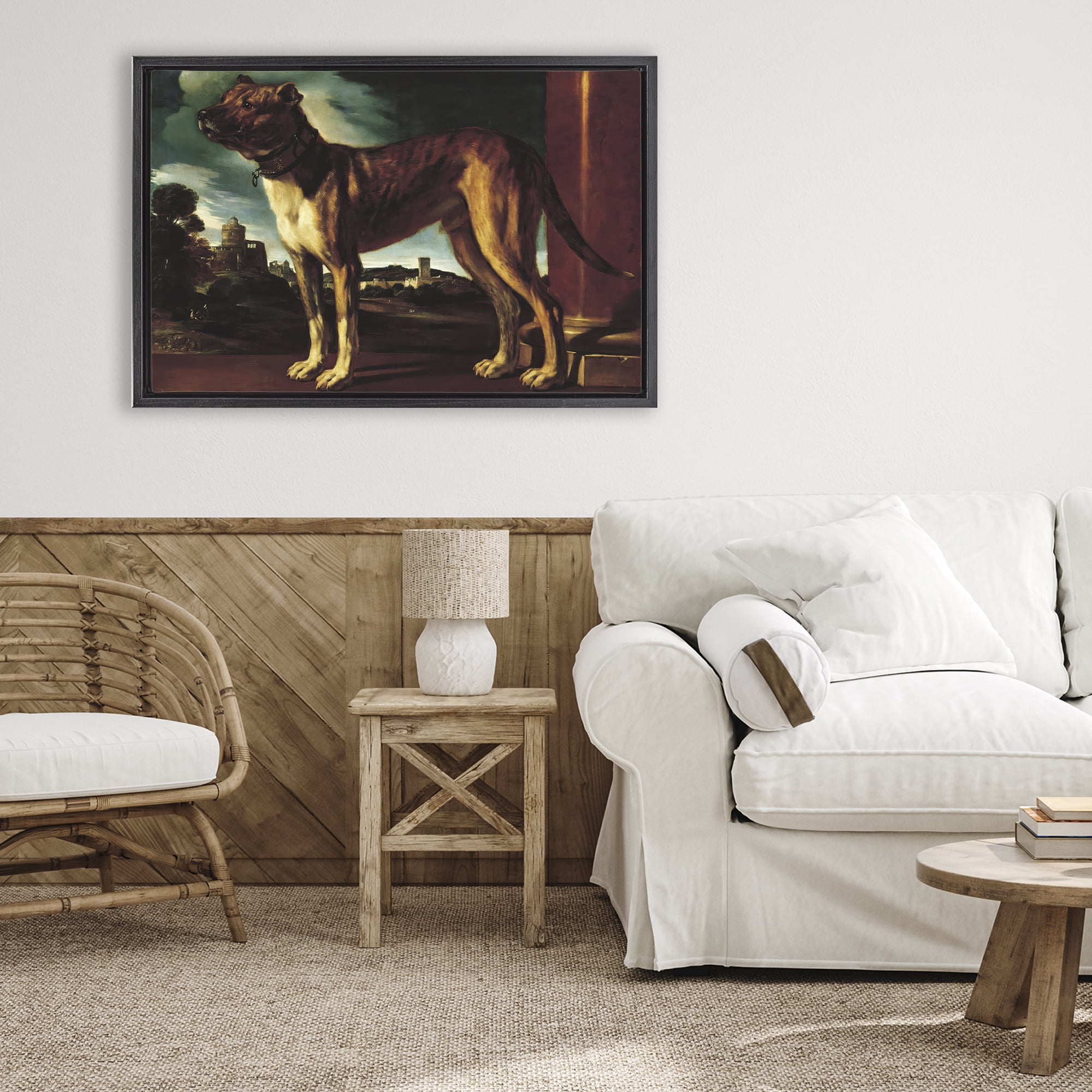 Stupell Industries Historical Aldrovani Dog Black Framed Floater Canvas Wall Art, design by Lil' Rue