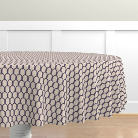 

Cotton Sateen Tablecloth 90 Round - Scales Geometric Mermaid Circle Pink Fish Scallop Gender Neutral Nursery Print Custom Table Linens by Spoonflower