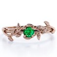 thumbnail image 1 of JeenMata Solitario Anillo de Compromiso de Estilo Botánico con Esmeralda Redonda de 0,50 Quilates Creada en Laboratorio, Chapado en Oro Rosa de 18 K sobre Plata, 1 of 6