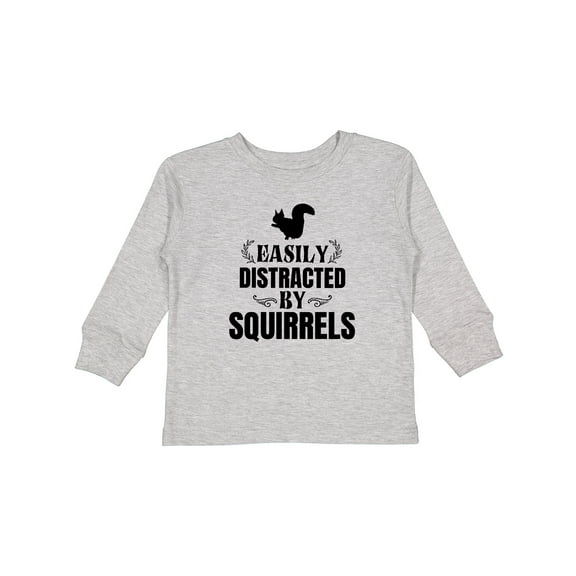 Inktastic Easily Distracted by Squirrels Boys or Girls Long Sleeve Toddler T-Shirt