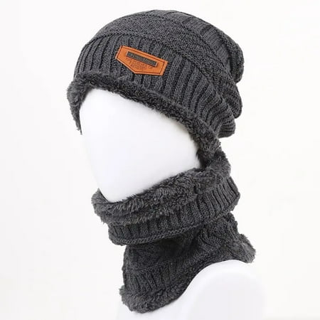 

SHZHHFKJCX Ultimate Warmth and Comfort Two-Piece Set for Men: Stylish and Cozy Thick Knitted Woolen Winter Head Cap and Scarf Neck Set with Soft Warm Fleece Lining. Get the Comfortable an