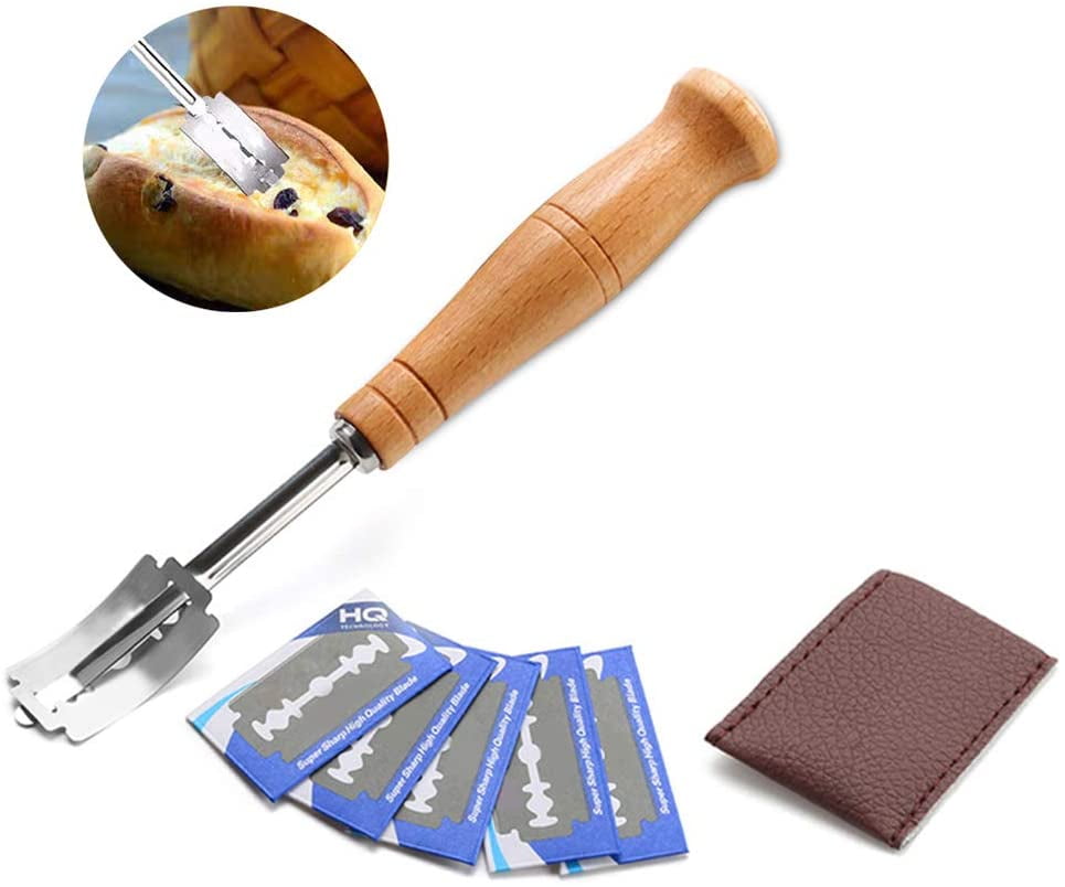 Bread Lame Tool Dough Scorer with 5 Razor Blades and Leather Cover