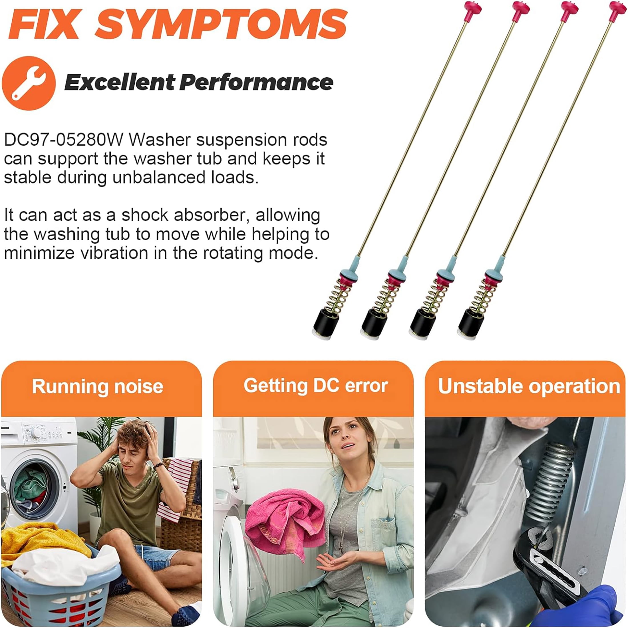 Washer Machine Suspension Rods DC97-05280W DC97-16350T Fit for Samsung Washing Machine WA50R5200AW, WA50R5400AW, WA45n3050aw, WA45t3200aw, WA50R5400AV, WA50R5200AV