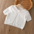 thumbnail image 4 of Toddler Girls Short Sleeve Bolero Cardigan Sweaters Kids Knit Button Open Front Lettuce Trim Shrug Cropped Cute Sweater Tops, 4 of 5