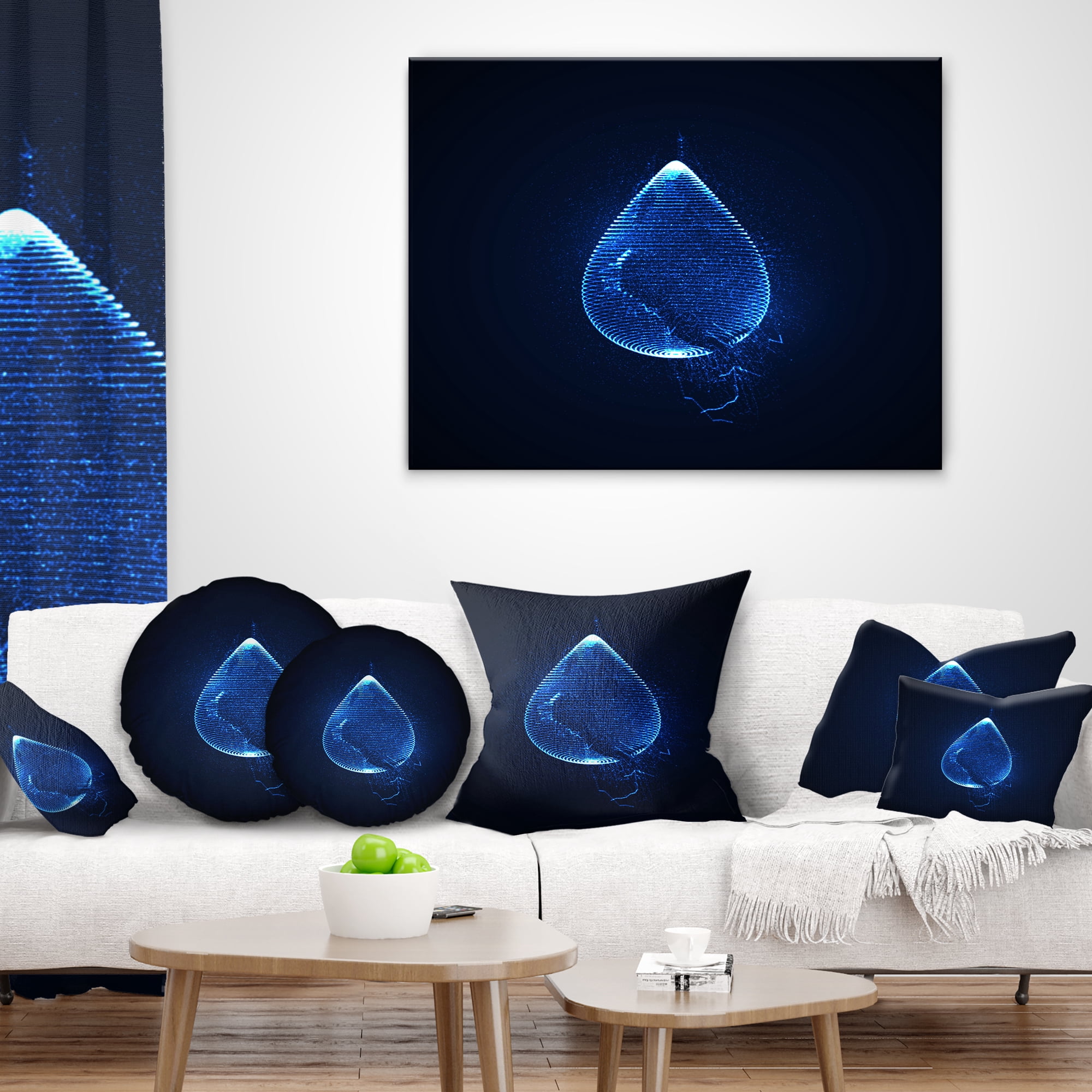 Designart Blue Droplet Design - Abstract Throw Pillow - 16x16