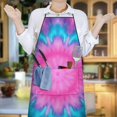 thumbnail image 6 of Pink Blue Tie Dye Flower Pattern Apron-Garden Aprons for Women with Pockets-Cotton Linen Waterproof Kitchen Cooking Gardening Aprons Adjustable for Kitchen,Cooking,BBQ and Salon 33x27 Inch, 6 of 7