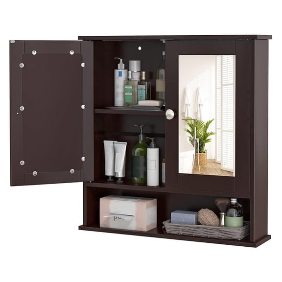 Bathroom Wall Cabinet, Over The Toilet Storage Cabinet with Adjustable Shelf and Vanity Mirrored Doors, Medicine Cabinet Mirror, Bathroom Organizers and Storage for Kitchen, Office (Brown)