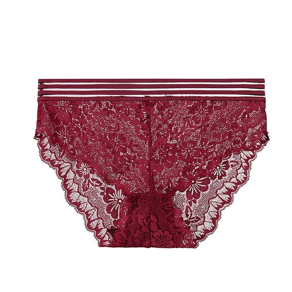 Sunvit-Panties Womens Red Lace Bikini Panties - Nylon Spandex, Scalloped Edge & Waist Straps, Semi-Sheer Soft Stretch, Size L for Daily/Special Occasions