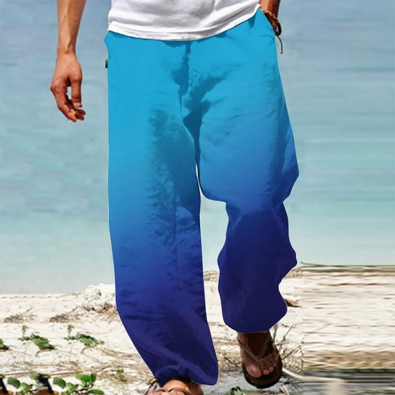 Herrnalise Men's Joggers Cargo Pants Summer Casual Fashion Gradient Printing Elastic Waist Straight Trousers Ripped Denim Pants for Men For Blue,L