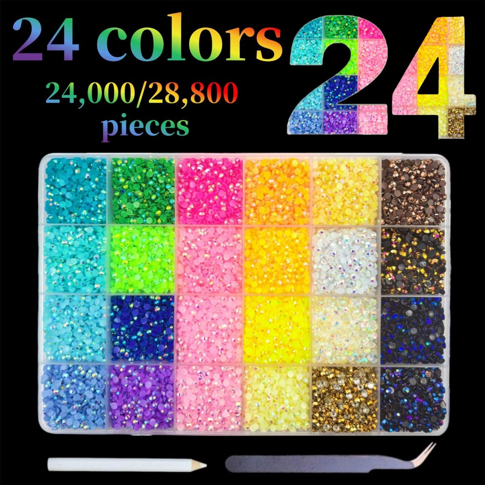 32000Pcs Resin Jelly Rhinestones for Bedazzling, Mixed-Color Flatback Gems for Diamond Art, Bedazzler Kit with 3Pcs Jewelry Glue for DIY Crafting Crafts Book Shoes Nail Art