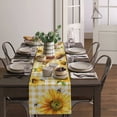 thumbnail image 4 of Table Runner Dresser Scarves 90 Inch Long, Farm Honey Bee with Sunflower Linen Dining Table Runners Watercolor Floral on Yellow Lattice Tabletop Scarf for Wedding Holiday Party Kitchen, 4 of 7