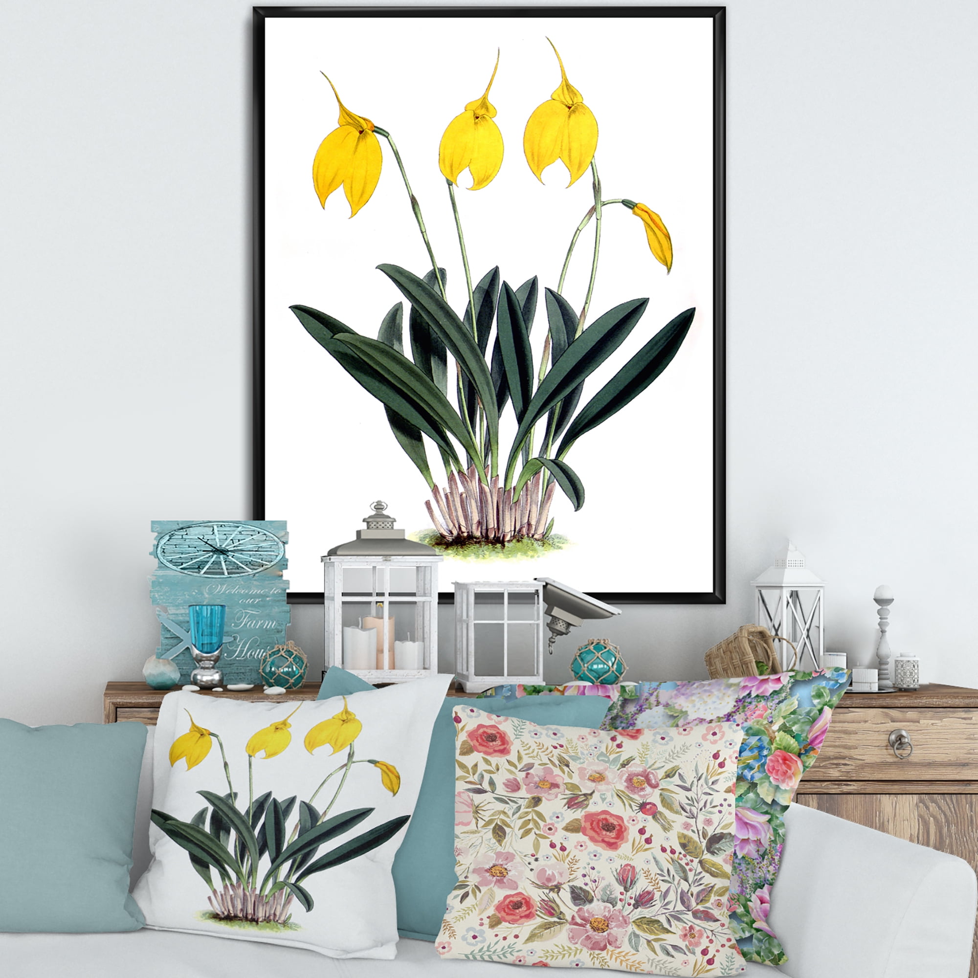 Designart 'Orchid Retro Flowers' Farmhouse Framed Canvas Wall Art Print