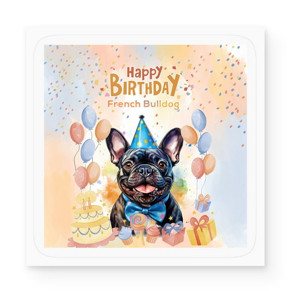 Watercolor French Bulldog Happy Birthday Celebration Balloons Gift Party Vinyl Sticker Dog Lover Gifts Waterproof Decal Art Decor - 00028
