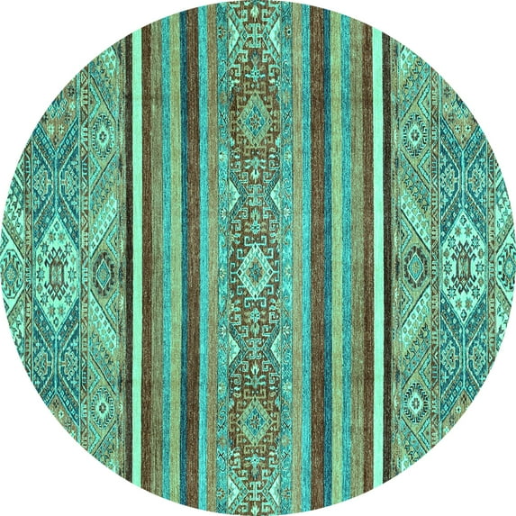 Ahgly Company Indoor Round Oriental Turquoise Blue Modern Area Rugs, 5' Round