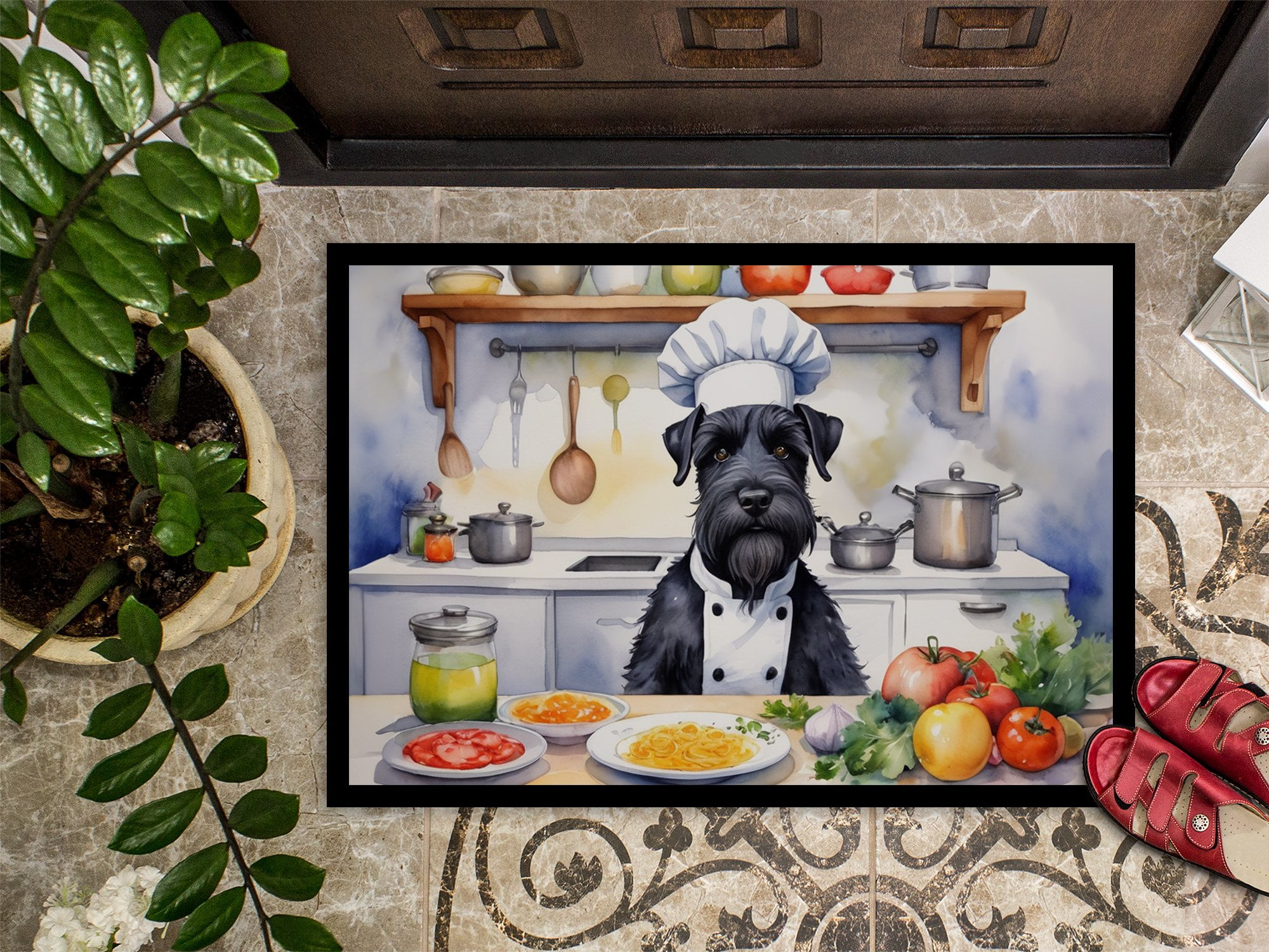 Caroline's Treasures DAC6256JMAT Giant Schnauzer The Chef Doormat Front Door Mat Indoor Outdoor Rugs for Entryway, Non Slip Washable Low Pile, 24H X 36W