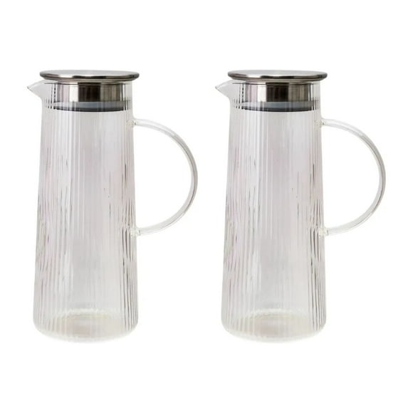 Set 2 Jarra Vidrio Giza Tapa Acero Inoxidable 1.3 Litros Transparente