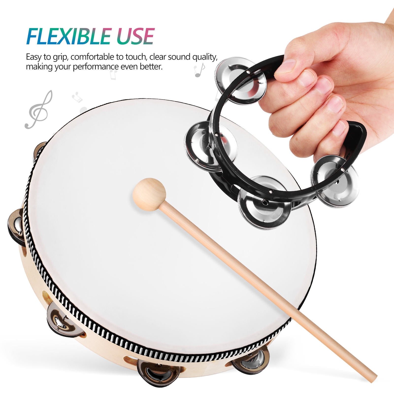 BESTYASH Handheld Tambourine Drum Set for Adults, Assorted Colors, Musical Instrument for Performance and Practice