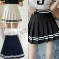 thumbnail image 4 of Womens High Waist A-Line Pleated Skirt School Girl Uniform Double Striped Print Casual Short Skater Skirts, 4 of 9