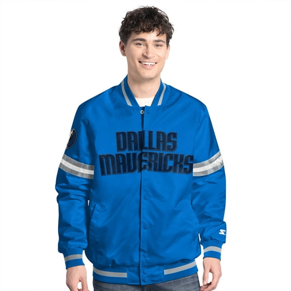 Men's Starter Blue/Silver Dallas Mavericks Scout Full Snap Varsity Jacket