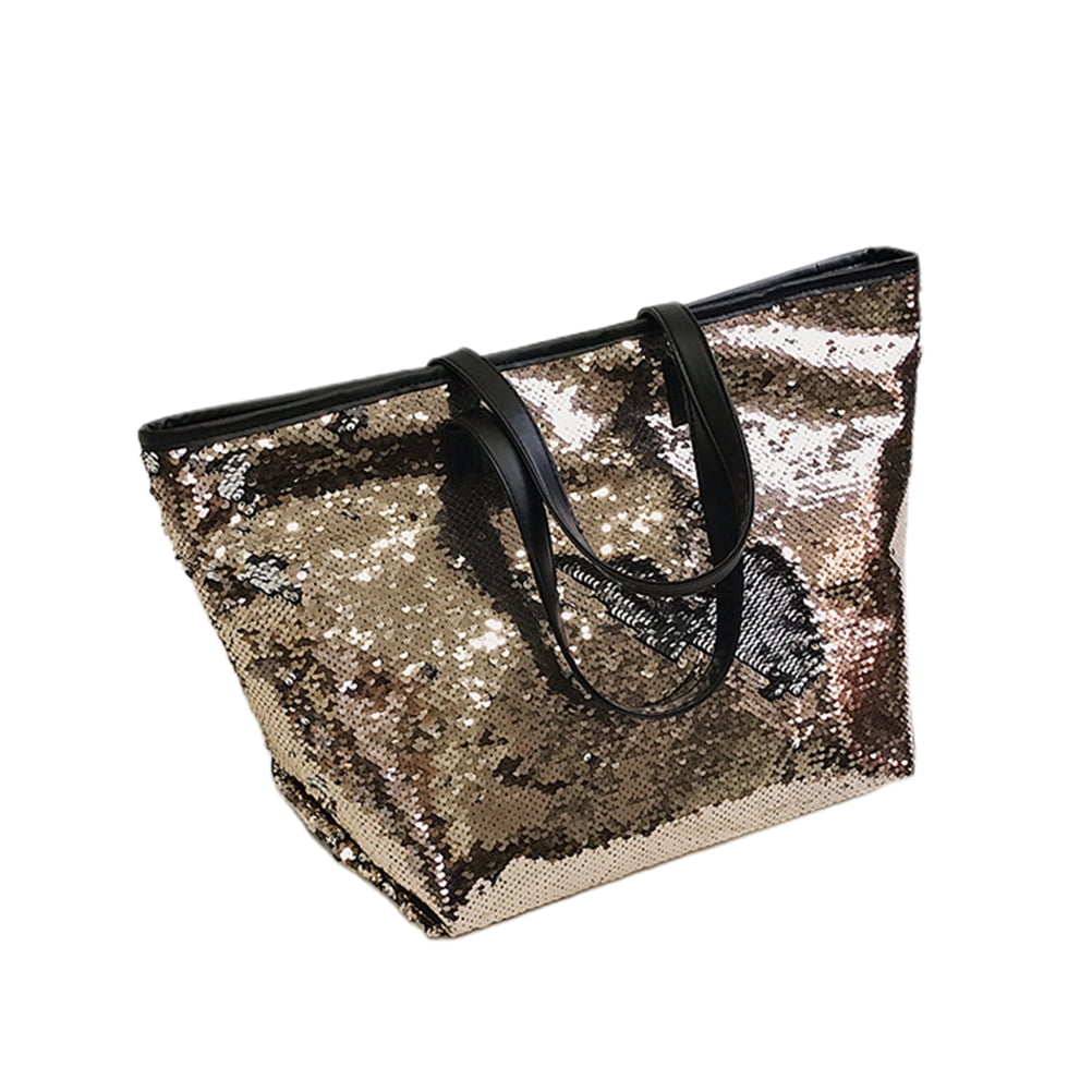 Simple Sequins Shoulder Bag Large Capacity Messenger Bag Portable Tote Bag  Women Girls Handbag (Champagne) 
