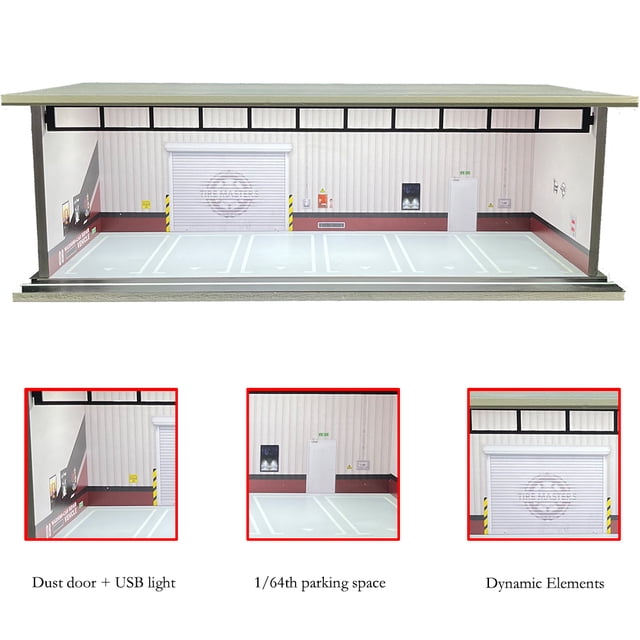1/64 Scale Car Garage Diorama with USB LED Light Realistic Parking Lot Display Case for Model Cars & Miniature Vehicles,hd-M008-57