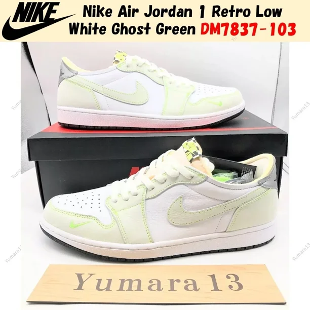 N I-K-E A i r-Jor-dan 1 Retro Low White Ghost Green DM7837-103 Men's Size