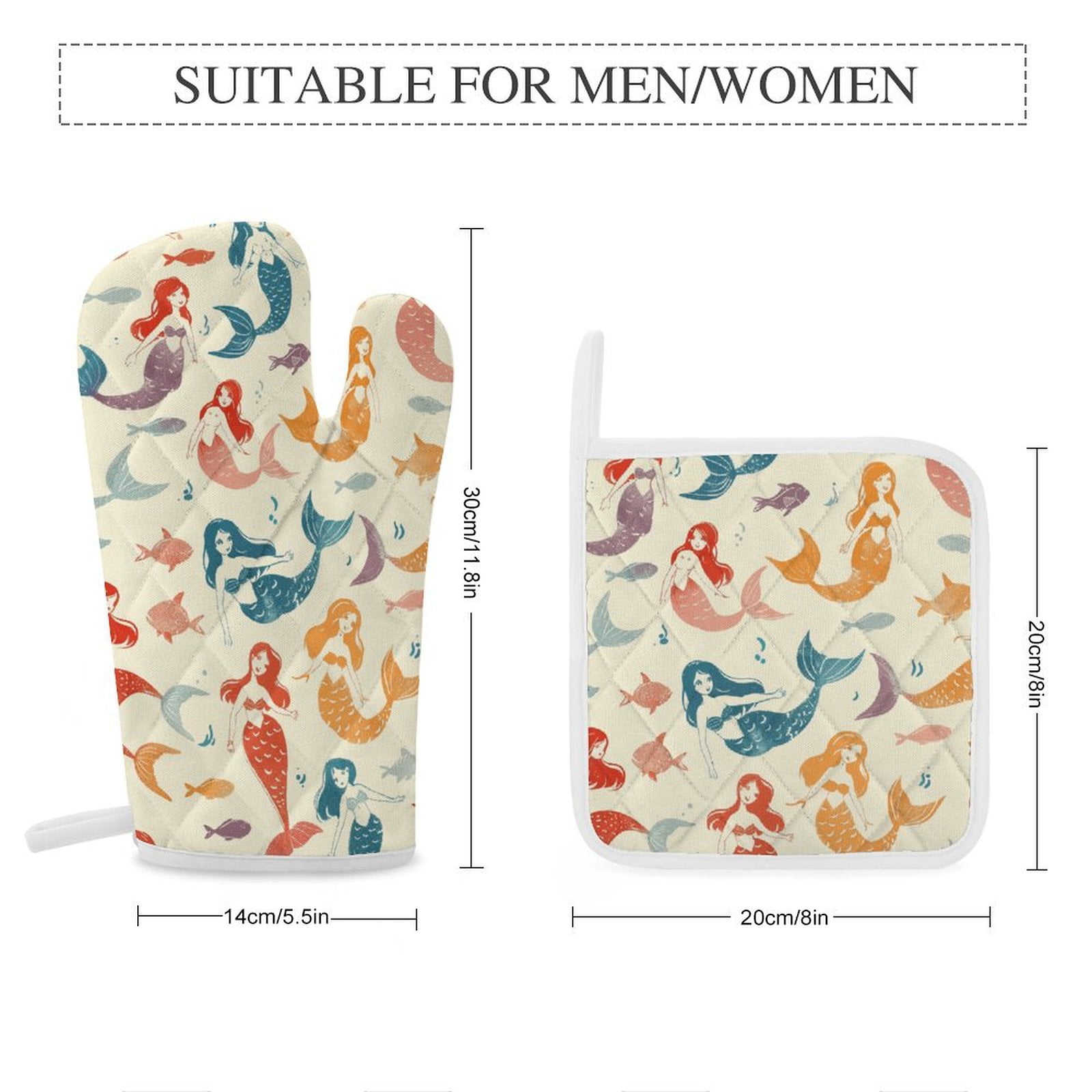 Ocean Cute Mermaid Oven Mitts And Pot Holders Sets of 4 Oven Gloves Set Potholders for Kitchen Cooking Baking Grilling Anti Scald Hot Pads And Heat Resistant