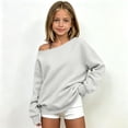 thumbnail image 2 of Dweltoz Off The Shoulder Sweatshirt for Girls Tween Tops Long Sleeve Solid Color Pullover Casual Trendy Sweatshirt Asymmetrical Cute Tops Y2K Sweatshirt,White 9-10 Y, 2 of 5