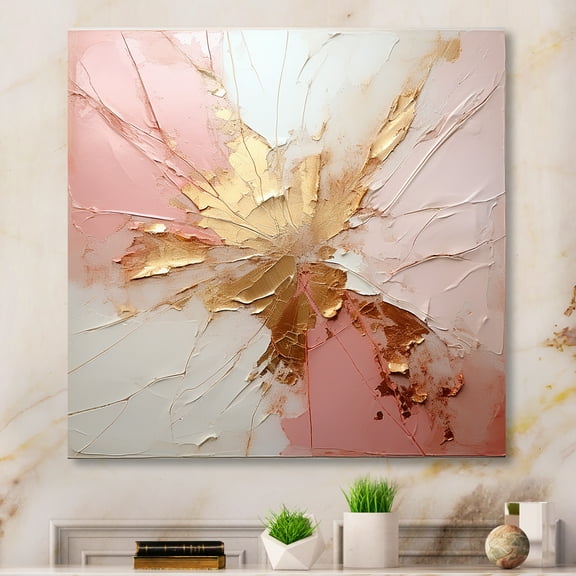 Designart "Fusion Of Gold And Pink Paint" Abstract Painting Canvas Art Print