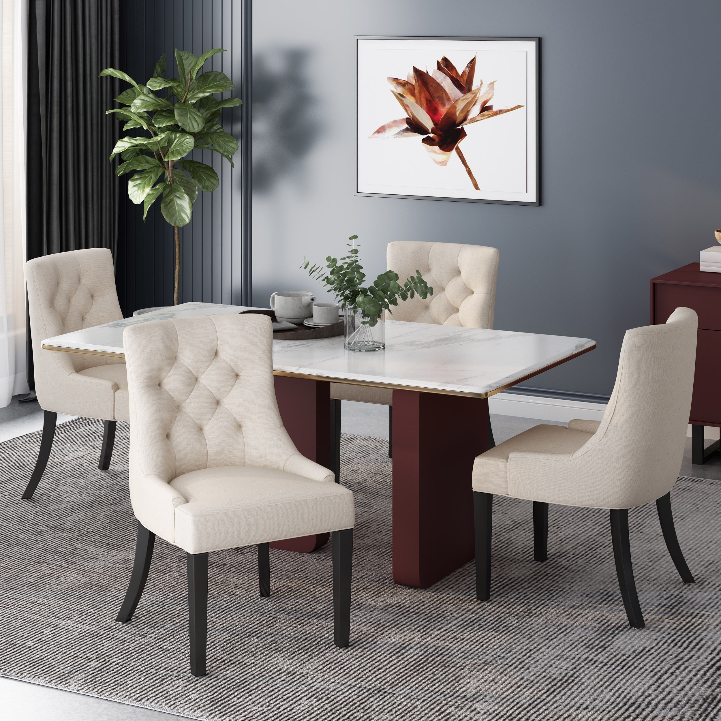Noble House Tyler Indoor Contemporary Fabric Dining Chairs, Set of 4, Beige