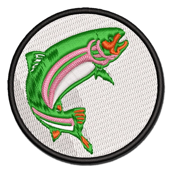 Jumping Rainbow Trout Fish Applique Multi-Color Embroidered Iron-On Patch - 2.5 Inch Small