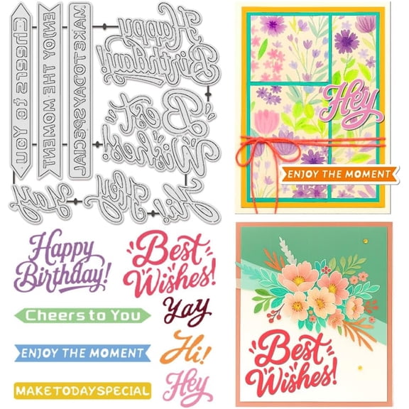 English Words Metal Cutting Dies for Card Making Blessing Words Metal Die Cuts Carbon Steel Embossing Template Scrapbooking Template Dies for DIY Wedding Birthday Photo Album Decor