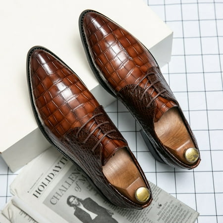 

Men‘s Crocodile Print Pointed Toe Dress Shoes Derby Shoes Classic Formal Shoes For Wedding Business Party