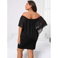 thumbnail image 2 of Black Plus Size Off-Shoulder Fitted Mini Dress With Sheer Flounce Overlay, 2 of 7