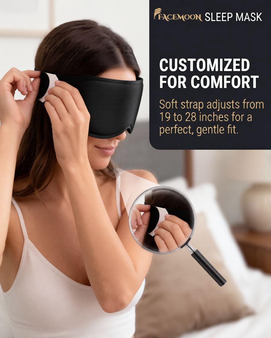 FACEMOON 3D Contoured Blackout Sleep Mask Weighted for Men and Women Calm Night's Sleep Soft Memory Foam Zero Eye Pressure Office Rest Black