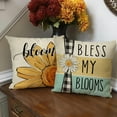 thumbnail image 6 of Spring Has Sprung Daisy Decorative Throw Pillow Cover 16x16 Set of 4, Farmhouse Black White Buffalo Plaid Check Flower Outdoor Pillowcase Quote Bless My Blooms Floral Cushion Case Home Decor, 6 of 6
