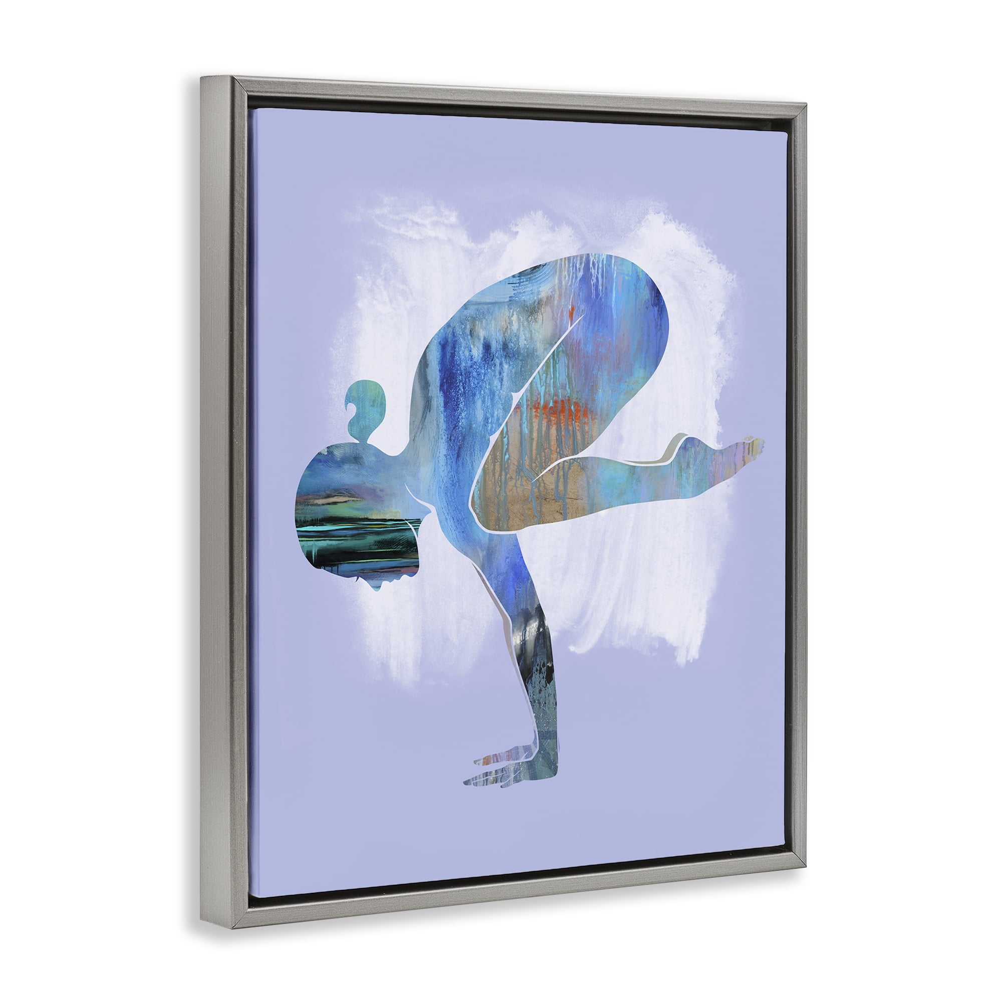 Stupell Industries Mindful Yoga Pose Sports Painting Gray Floater Framed Canvas Art Print Wall Art, 17 x 21
