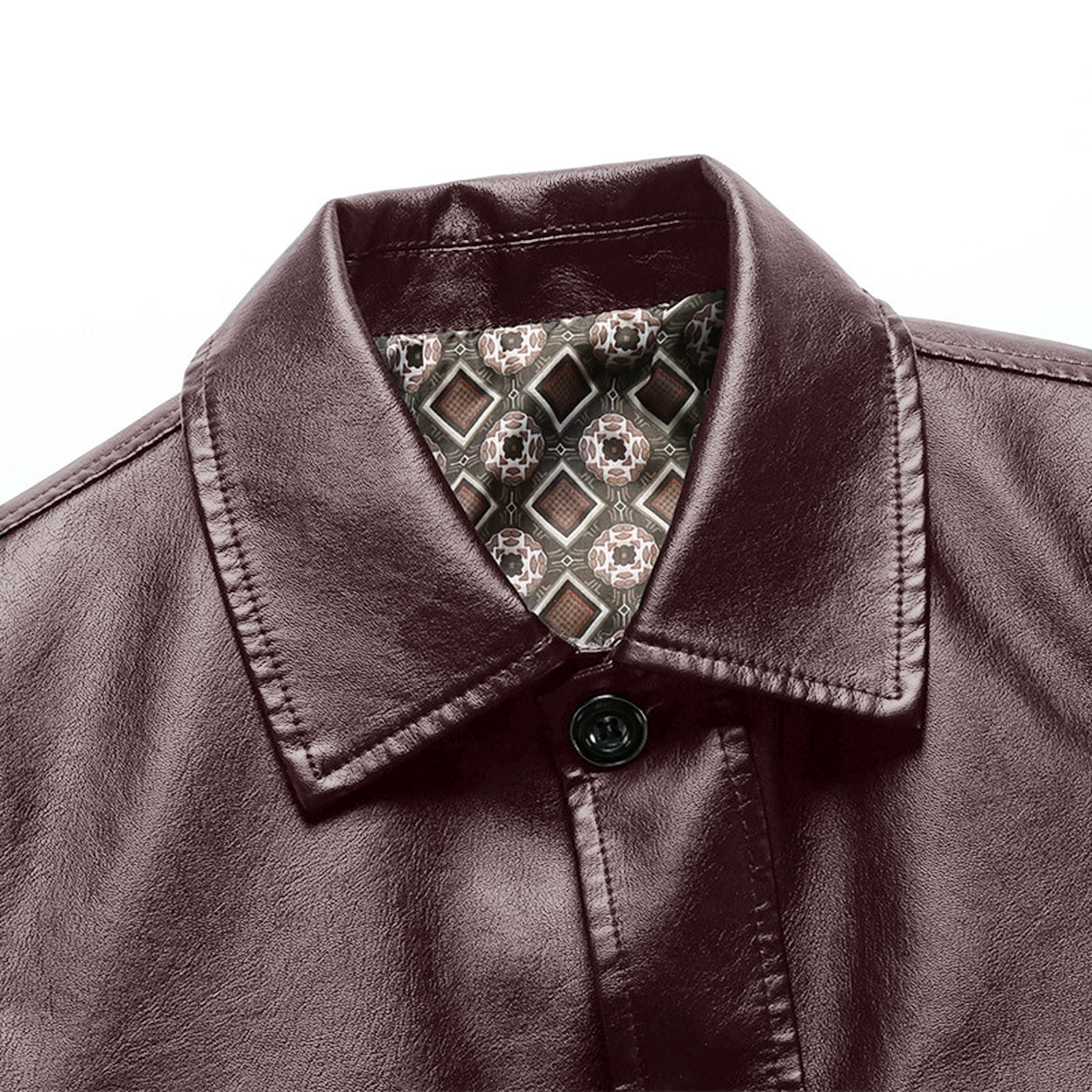COSFO Button Down Jackets for Men Winter Solid Faux Leather Jacket Long Sleeve Casual with Pockets Loose Business Mens Coats