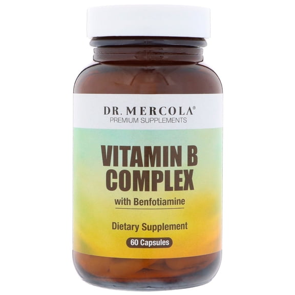 Dr. Mercola Vitamin B Complex with Benfotiamine - Supports Cellular, Brain & Immune Health - Non-GMO, Gluten-Free & Soy-Free - 60 Capsules (30 Servings)