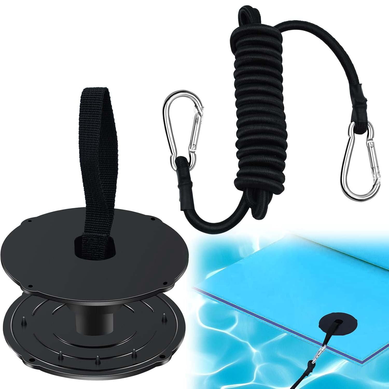 Floating Water Mat Tether Kit Lily Pad Tether Floating Mat Straps Tether and Grommet Kit Foam Water Pad Tether and 118 Inch Bungee Cord for All Foam Water Pads