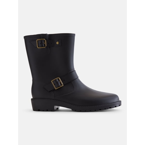 Time and Tru Women's Moto Rubber Rain Boots