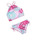 thumbnail image 3 of Qmyliery 2Pcs Children Summer Swimwear, Floral Hanging-Neck Backless Tops + Drawstring Briefs Suit for Girls, 3-14 Years, 6 Colors, 3 of 9