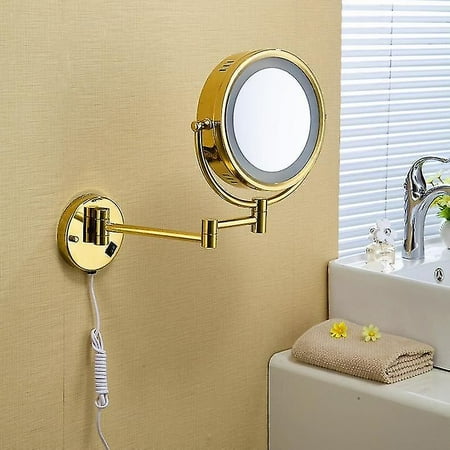 Gold-plated Wall-mounted Folding Bathroom Mirror With Lamp Bathroom ...