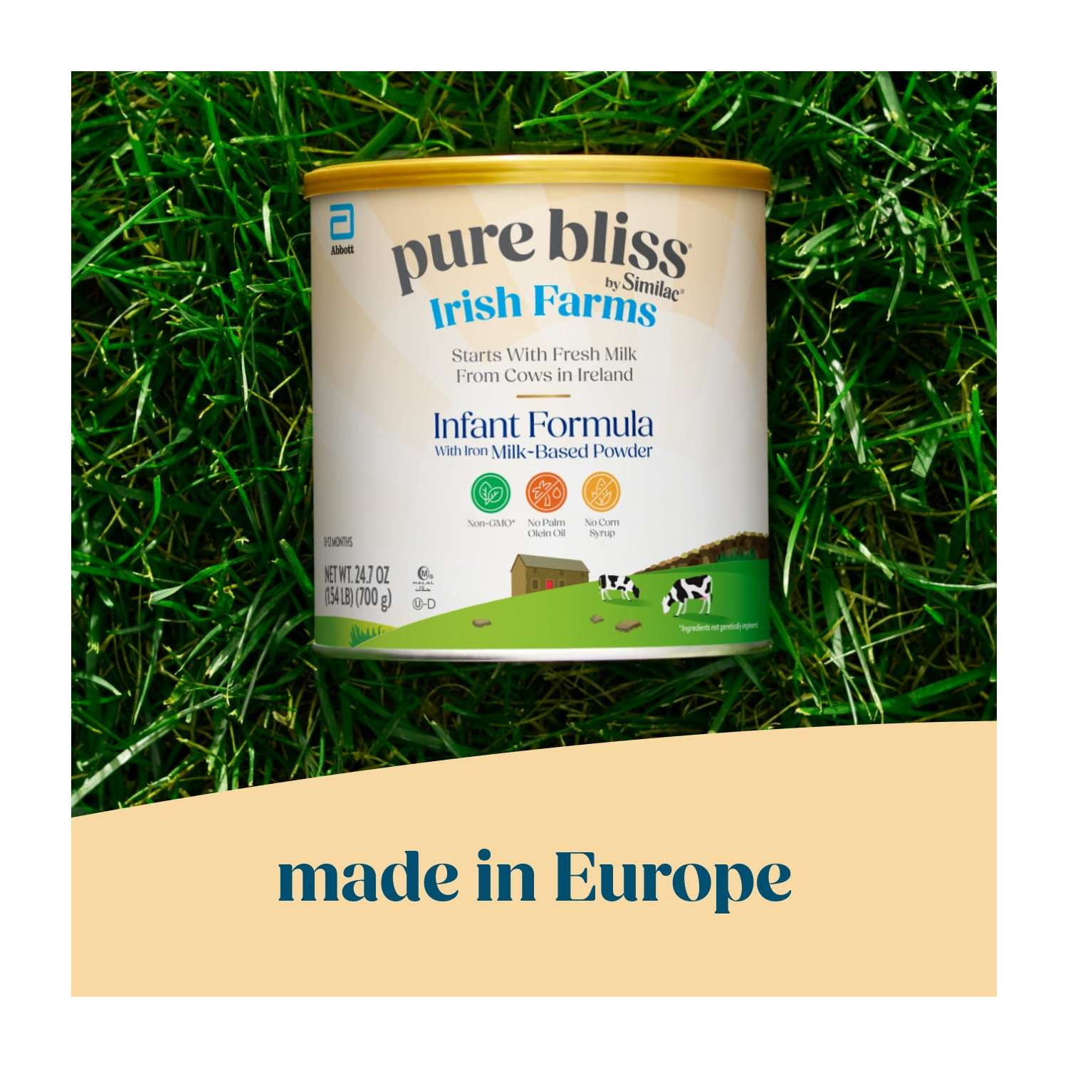 (4 pack) Pure Bliss by Similac Irish Farms Powder Baby Formula, Easy to Digest, 24.7-oz Can
