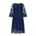 thumbnail image 4 of BLTIBY Womens Sequin Dress Lace Embroidery 3/4 Sleeve Round Neck Dresses Evening Gown Sheer Knee Length Elegant Cocktail Dress Oversized Navy XL, 4 of 7