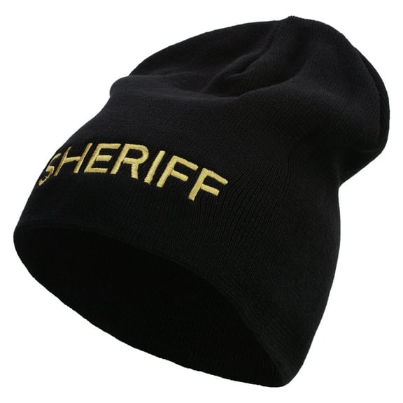 Sheriff Embroidered Big Size Superior Cotton Short Knit Beanie - Black XL-3XL