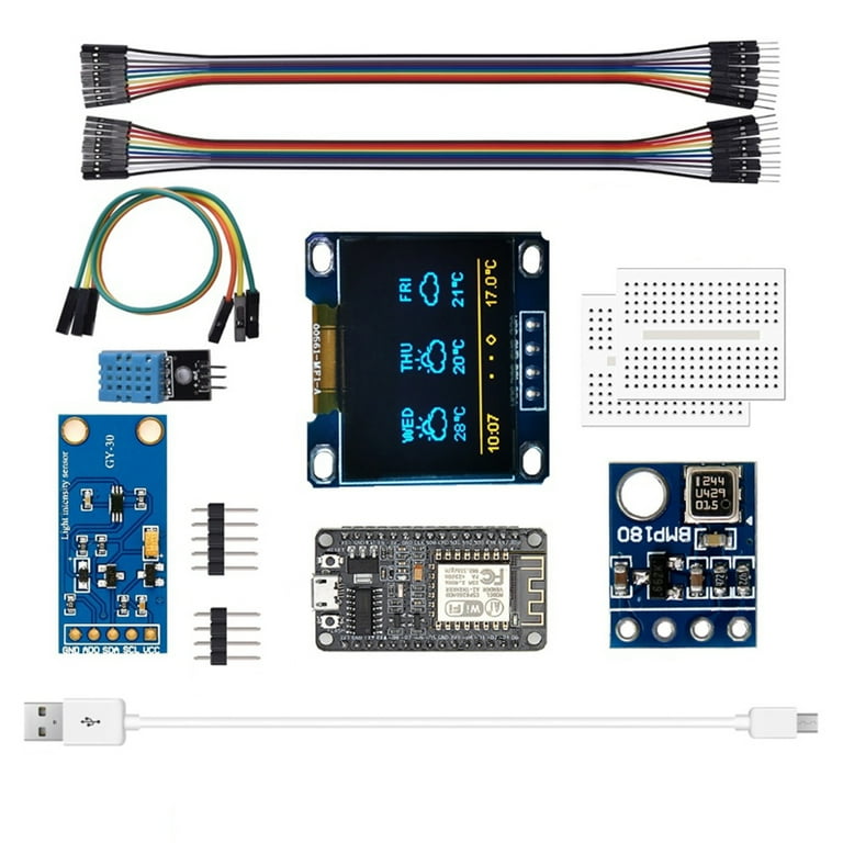ESP8266 Weather Station Kit with Temperature Humidity Atmosphetic Pressure Light Sensor 0.96 Display for Arduino IDE IoT Starter